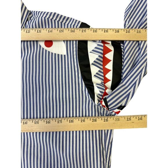 A Bathing Ape Bape Ababint Shoulder Shark Print Stripe Button Down Shirt Sz M - Picture 15 of 16